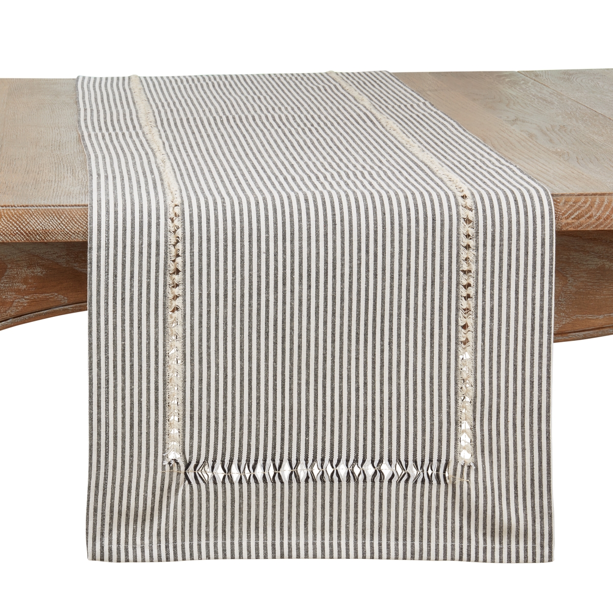 16 x 72 in. Stripe Hemstitch Oblong Table Runner, Black & White