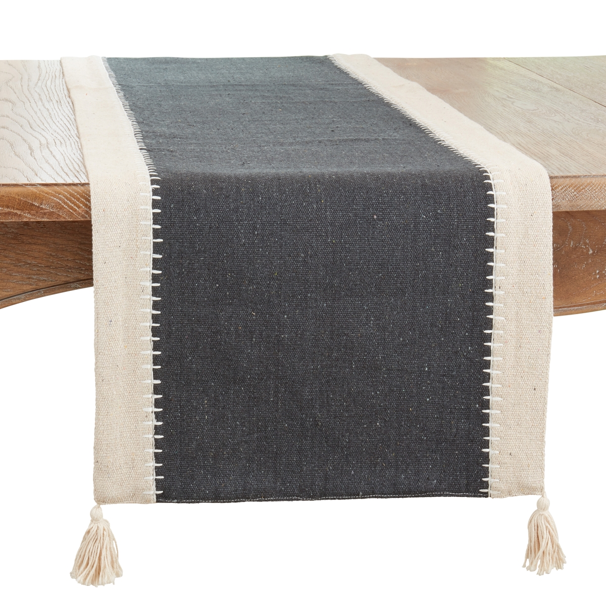 Picture of Saro Lifestyle 1539.BN1672B 16 x 72 in. Whipstitch Banded Oblong Table Runner, Black & Natural