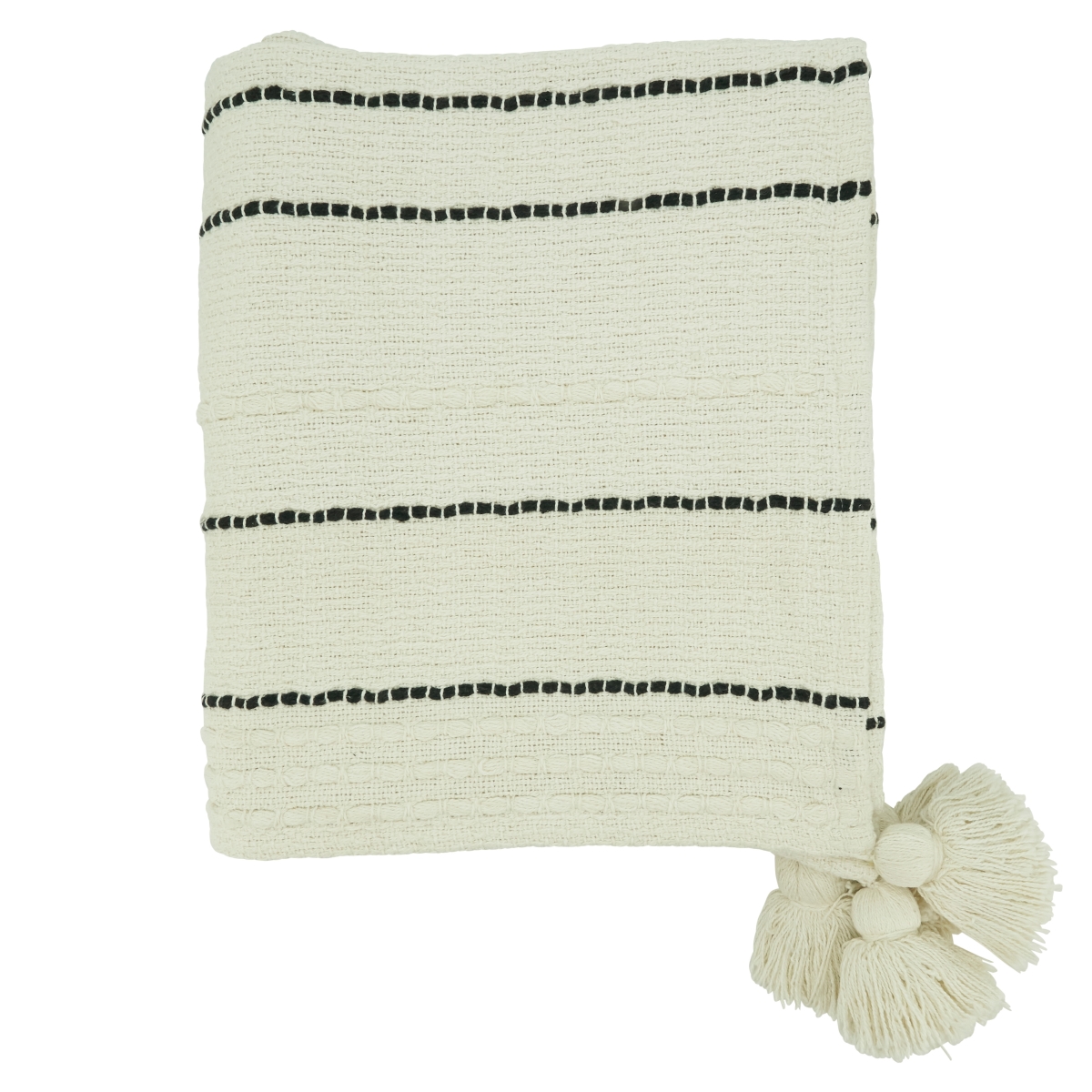 50 x 60 in. Stripe Chunky Tassel Throw Blanket, Ivory