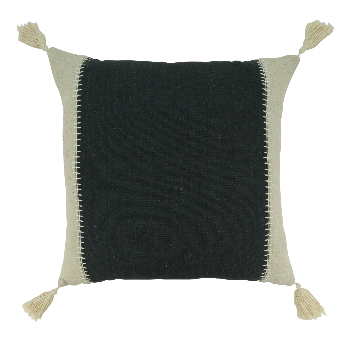 20 in. Poly Filled Whipstitch Banded Throw Square Pillow, Black & Natural