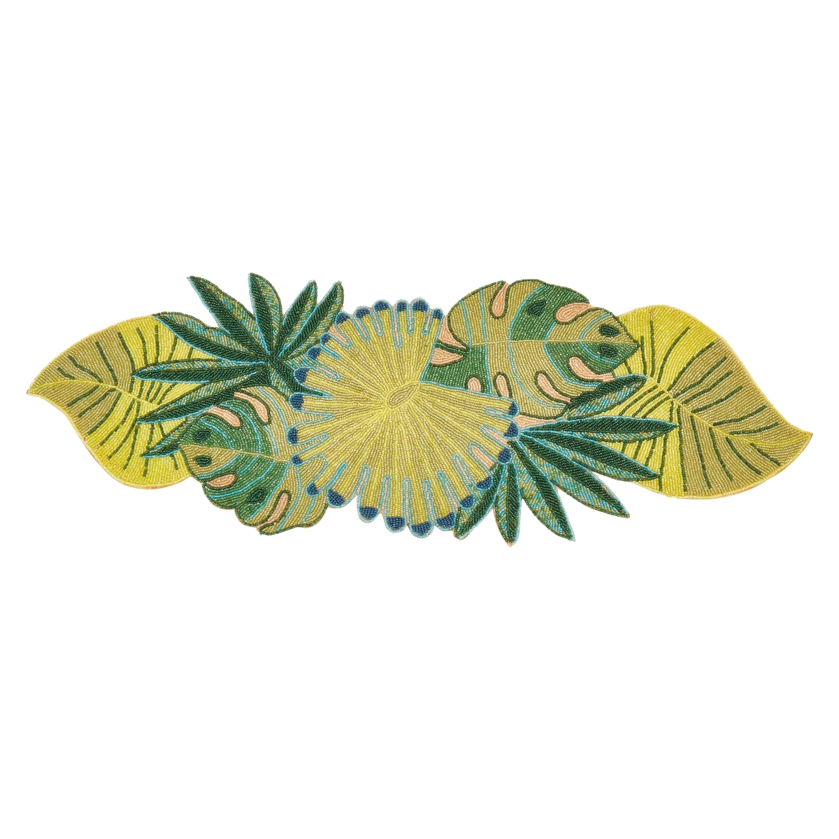 Picture of Saro Lifestyle 1165.G1336B 13 x 36 in. Beaded Tropical Leaves Oblong Table Runner, Green