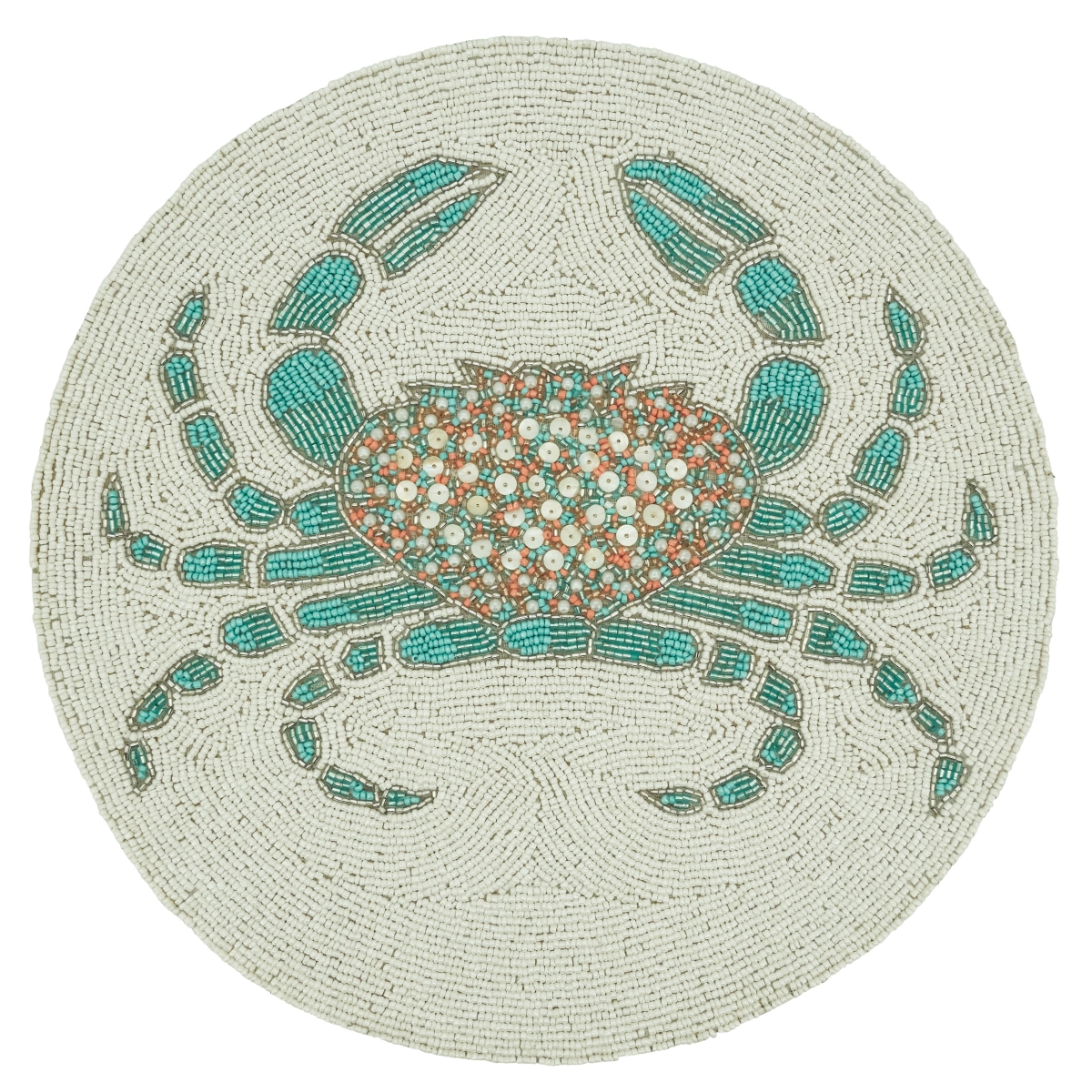Picture of Saro Lifestyle 3323.A15R 15 in. Crab Beaded Round Table Placemats, Aqua - Set of 4