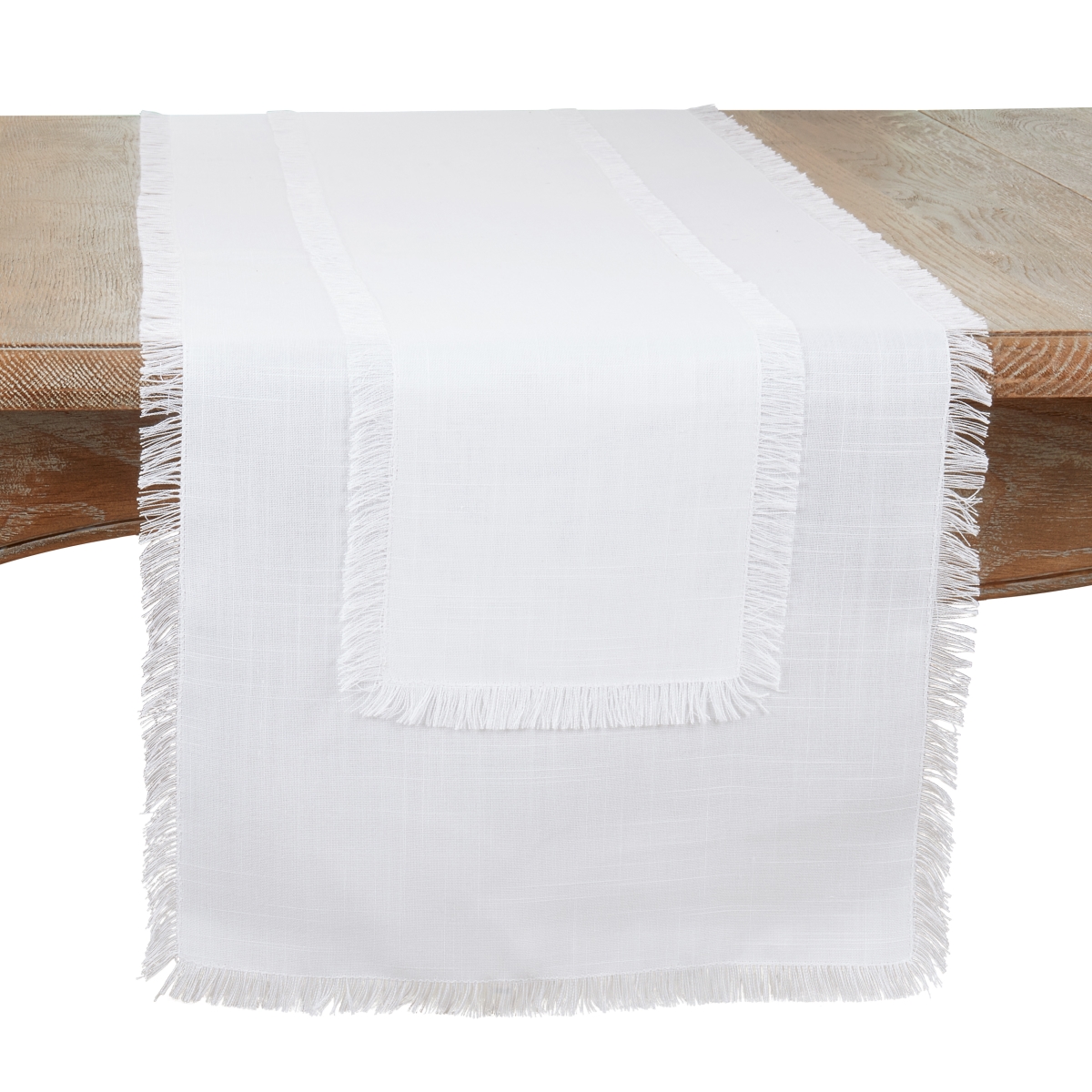 Picture of Saro Lifestyle 5068.W1672B 16 x 72 in. Fringed Dinner Oblong Table Runner, White