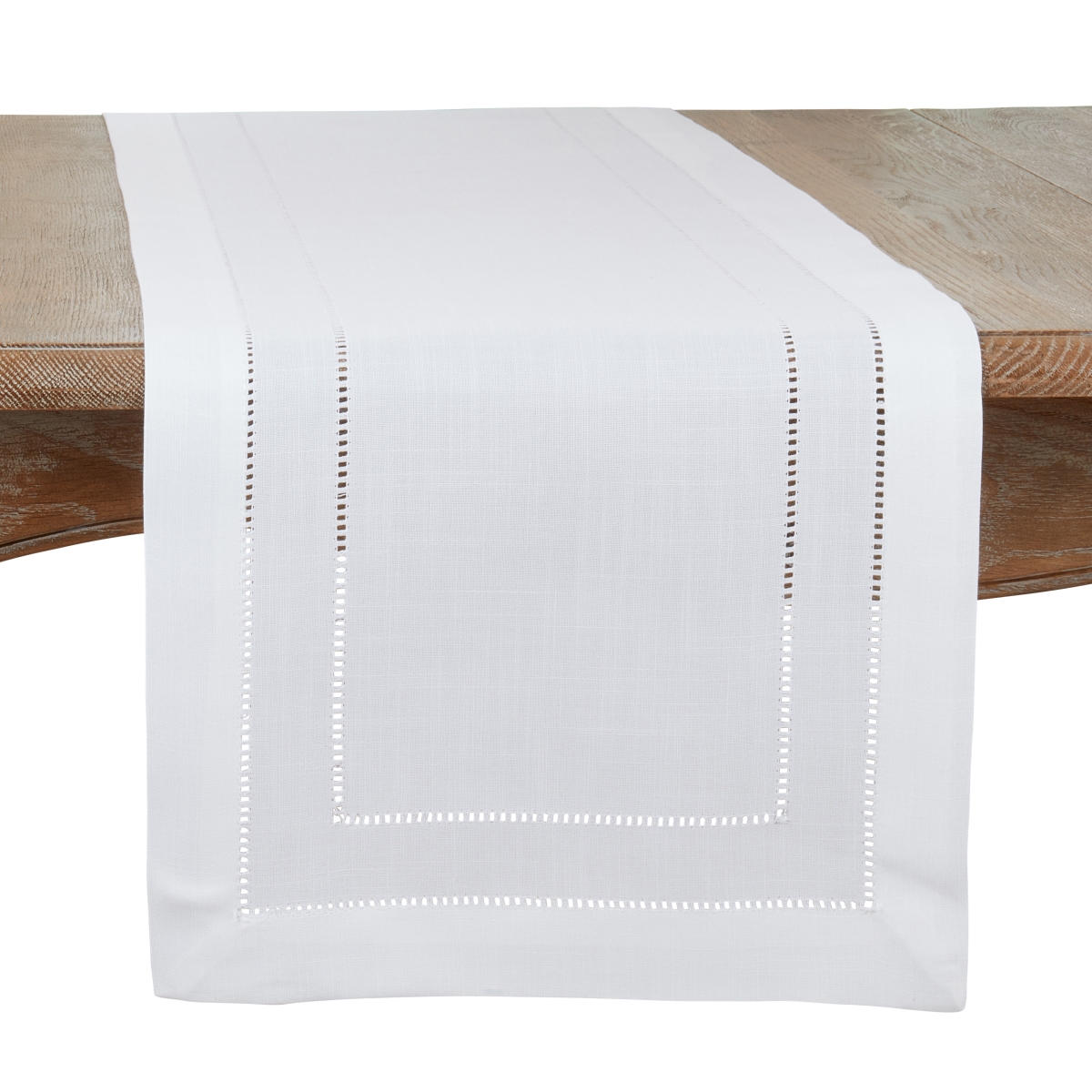 Picture of Saro Lifestyle 1608.W1672B 16 x 72 in. Double Hemstitch Oblong Table Runner, White