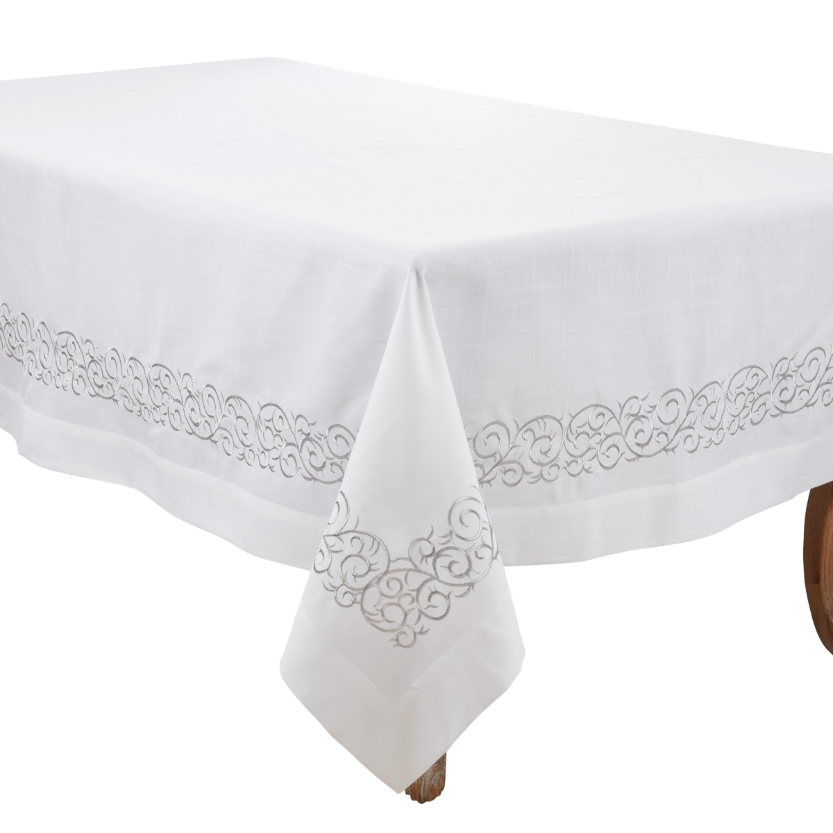 Picture of Saro Lifestyle 8060.S6590B 65 x 90 in. Embroidered Scroll Oblong Tablecloth, Silver