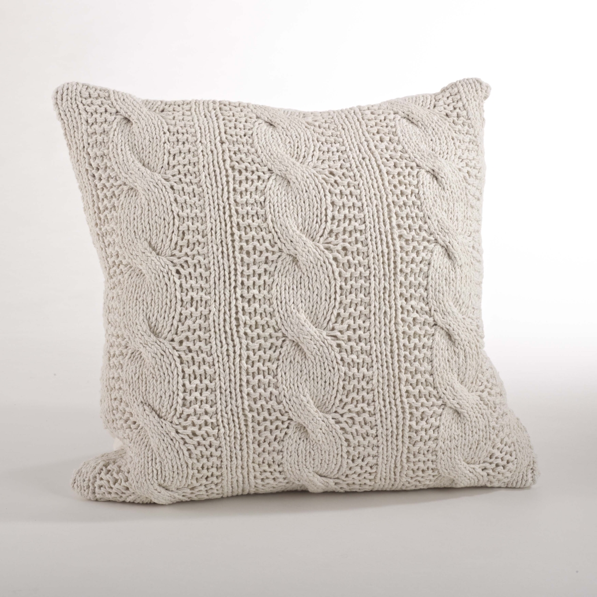 SARO  20 in. Cable Knit Design Down Filled Cotton Throw Pillow  Vanilla
