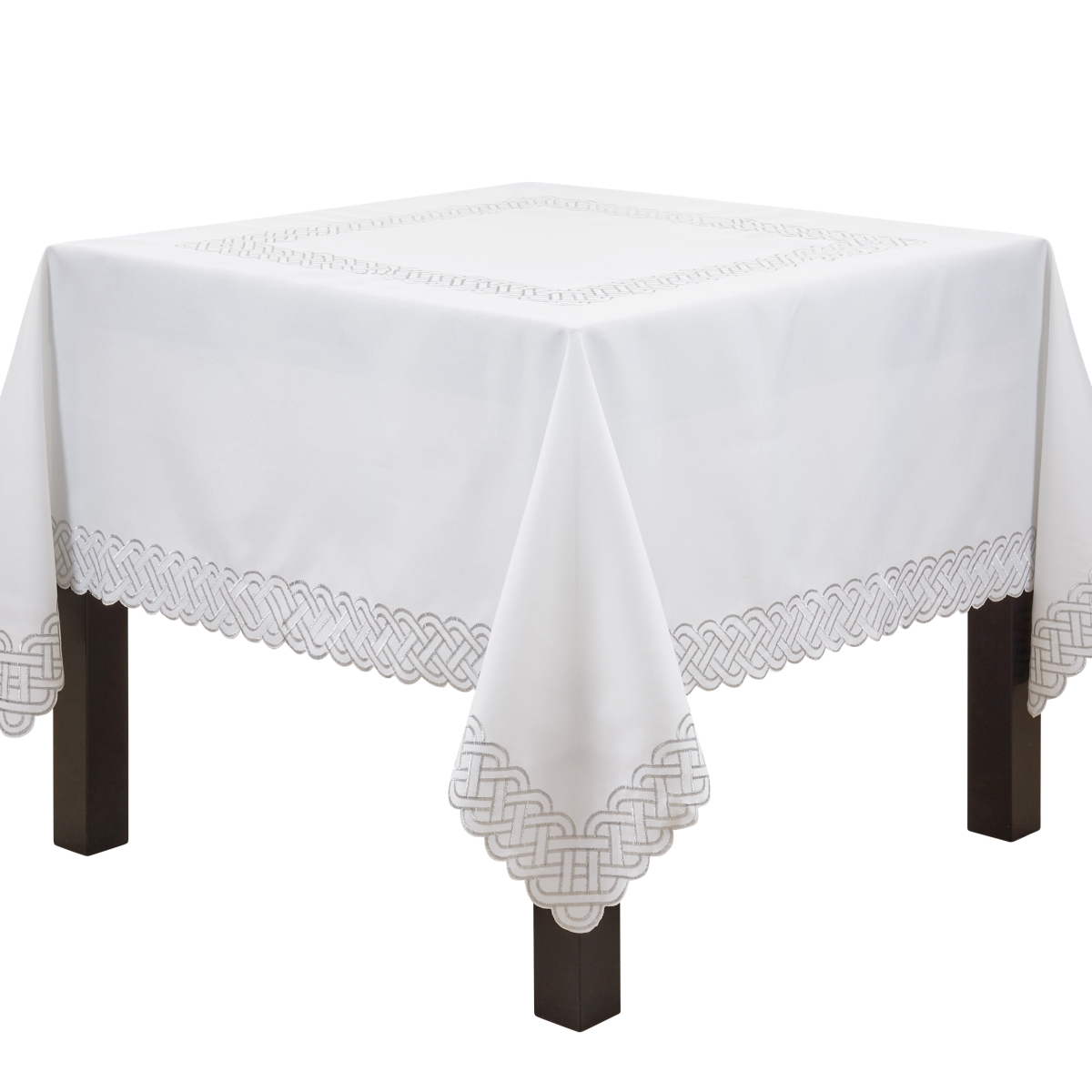 Picture of Saro Lifestyle 1729.S70S 70 in. Braid Embroidered Square Tablecloth, Silver