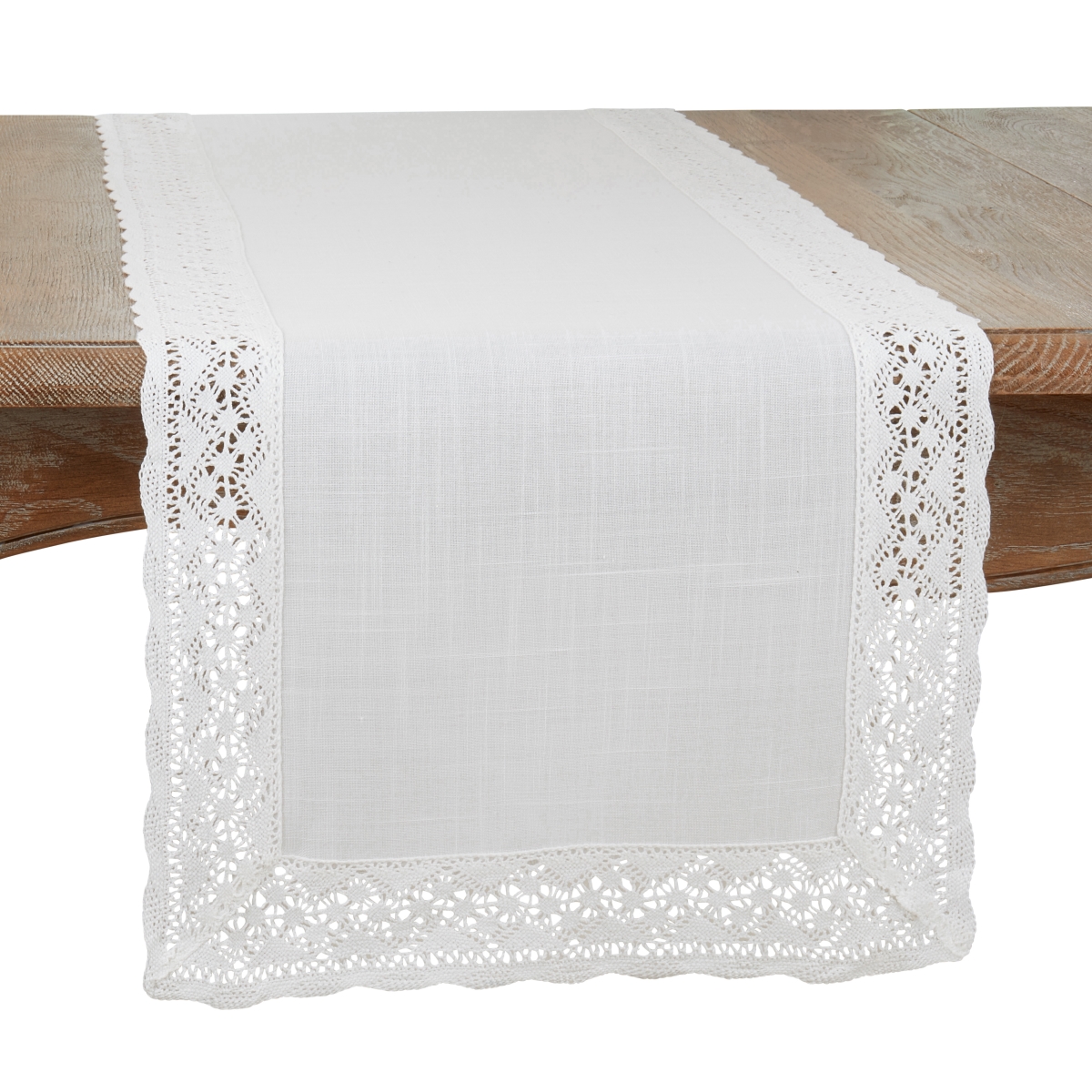 Picture of Saro Lifestyle 8422.W1672B 16 x 72 in. Lace Border Oblong Table Runner, White