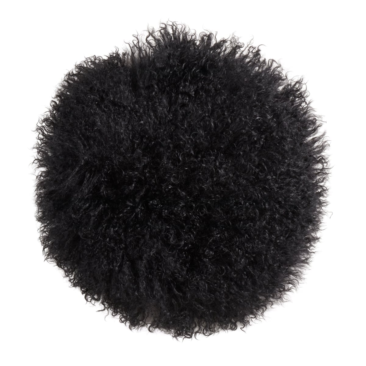 Mongolian Lamb Fur Throw Round Pillow with Poly Filling - Black - 16in.