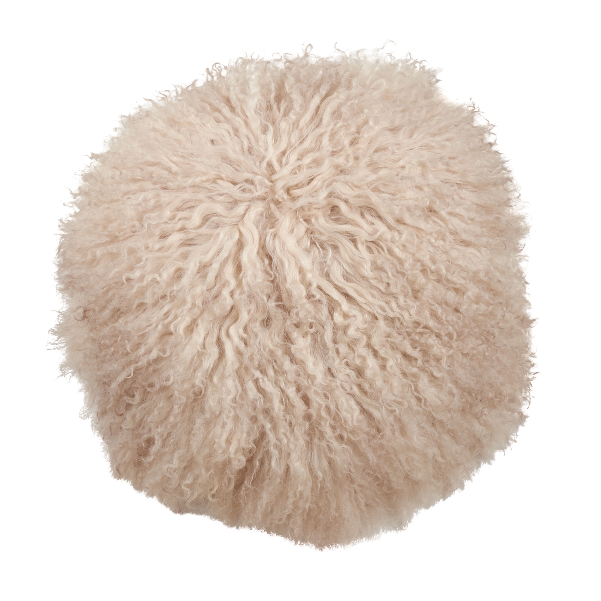16 in. Mongolian Lamb Fur Throw Round Pillow with Poly Filling, Oyster