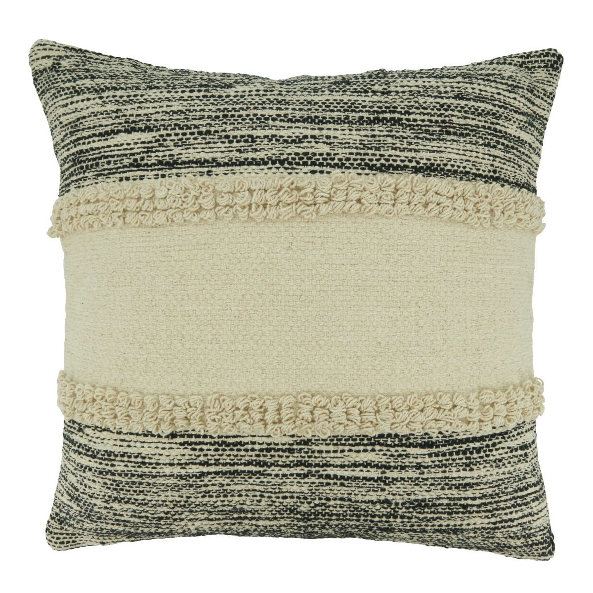 20 x 20 in. Striped Chindi Throw Pillow Cover, Black & Natural