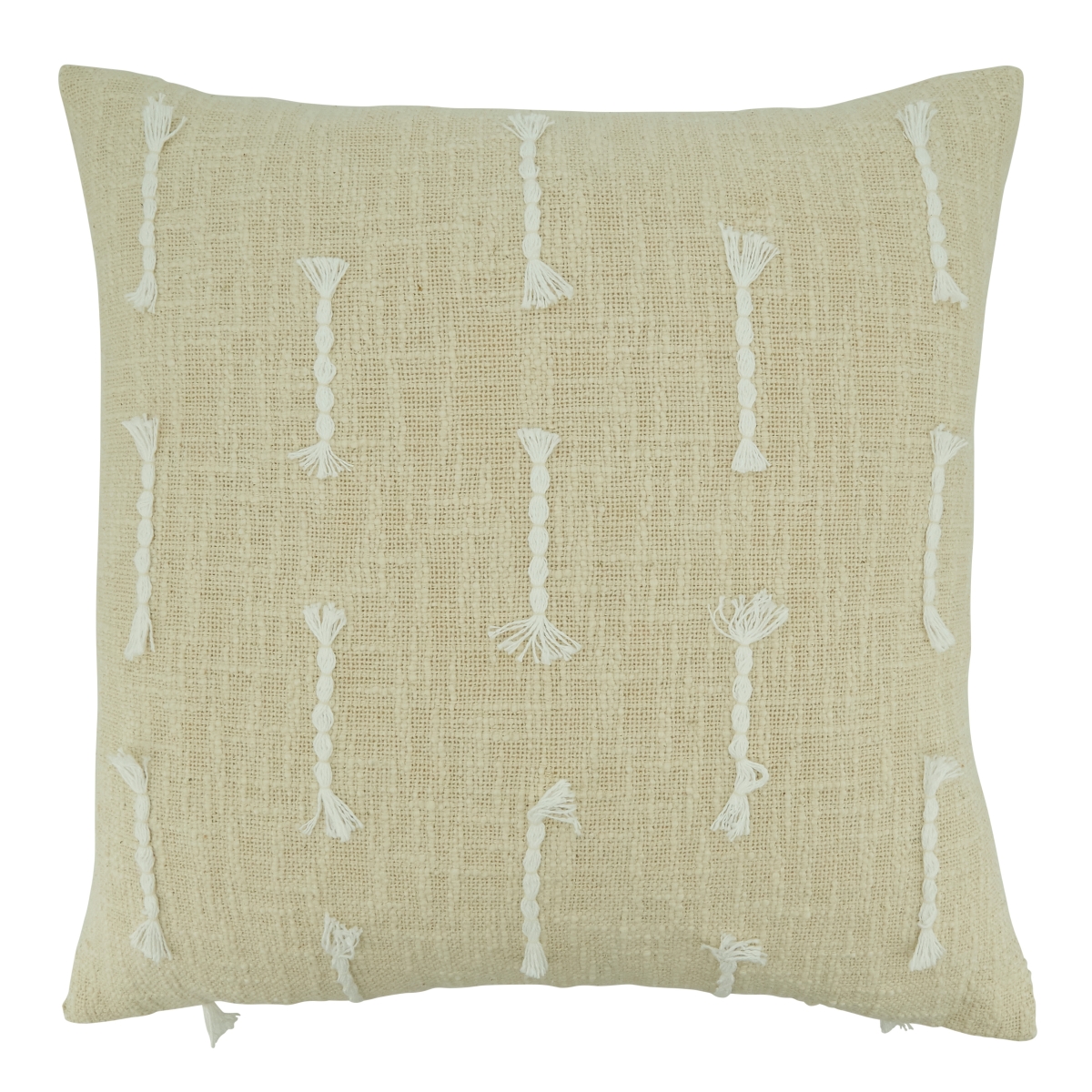 Frayed Stitch Line Throw Pillow with Down Filling, White