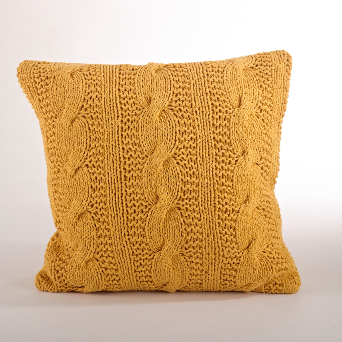 SARO  20 in. Cable Knit Design Down Filled Cotton Throw Pillow  Saffron