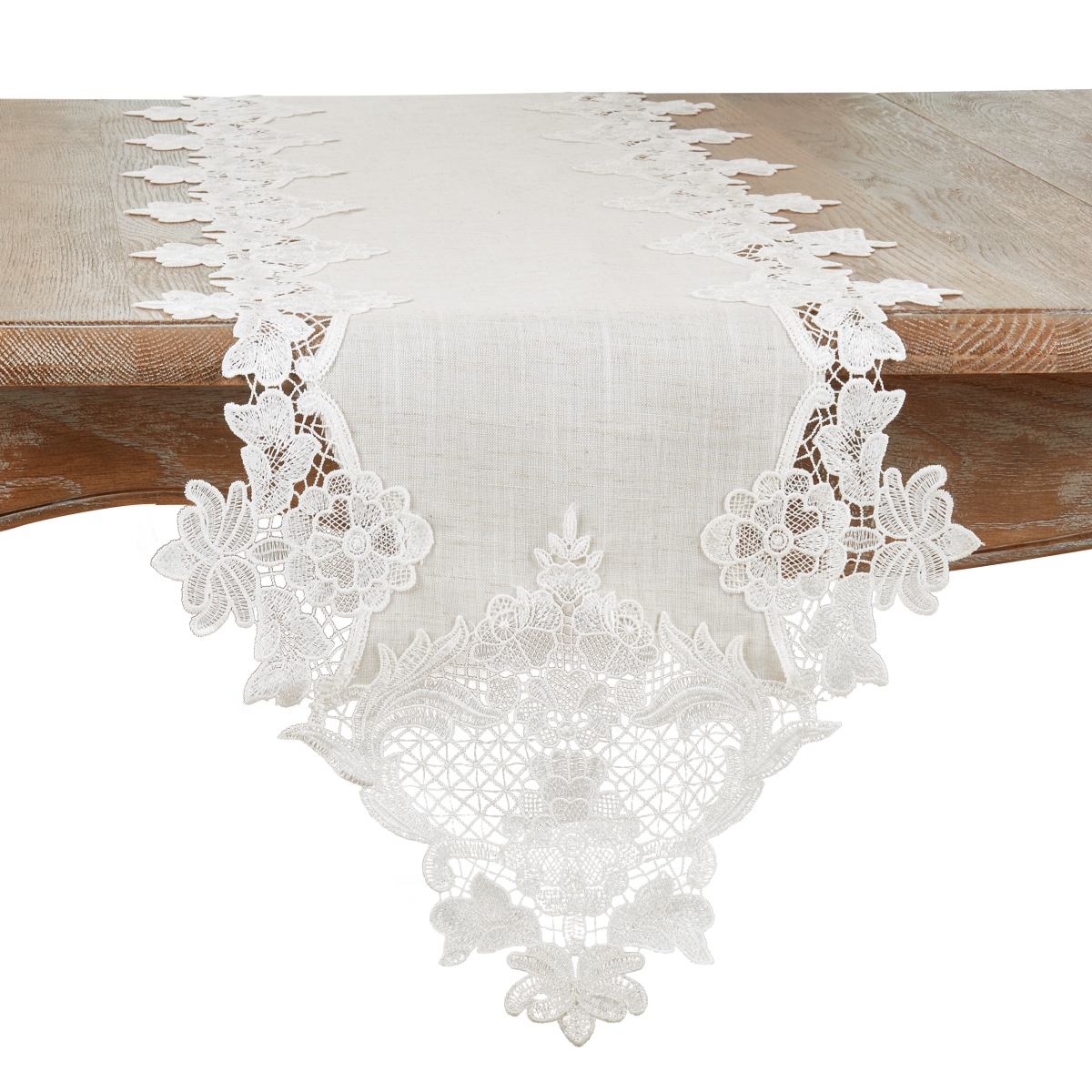 Picture of Saro Lifestyle 9018.N1358B 13 x 58 in. Lace Border Oblong Table Runner, Natural
