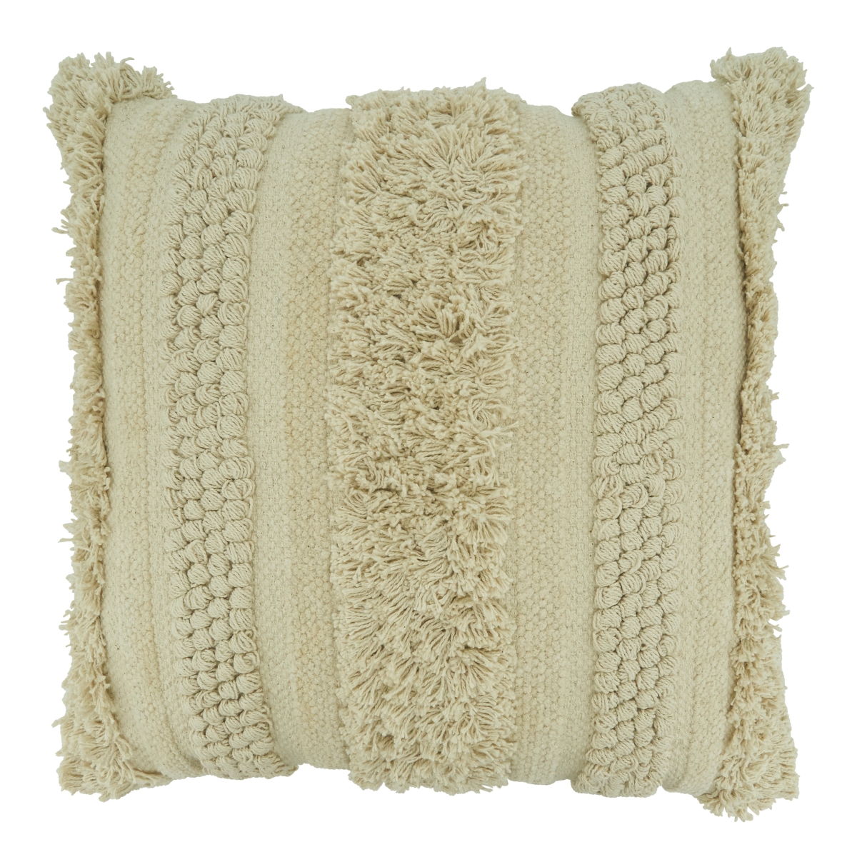 20 x 20 in. Down Filled Fringe Striped Throw Pillow, Natural