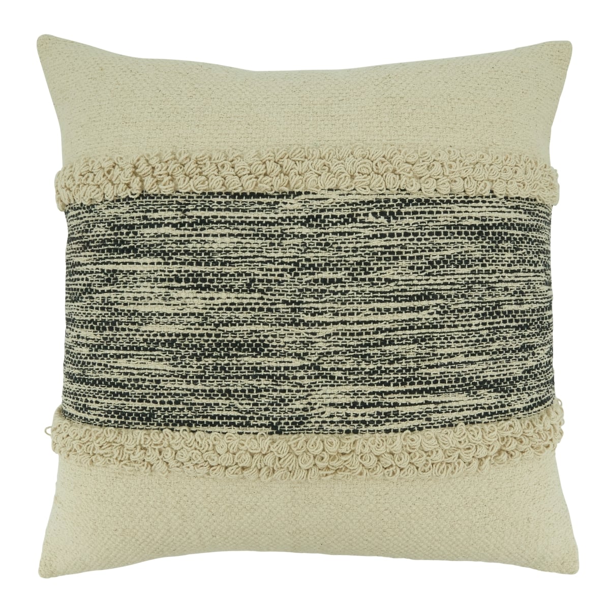 Stripe Chindi Throw Pillow with Down Filling, Black & Natural