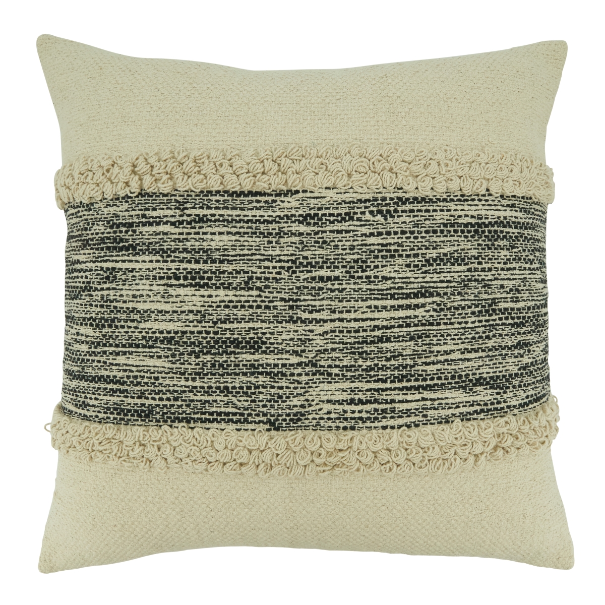 Stripe Chindi Throw Pillow with Poly Filling, Black & Natural