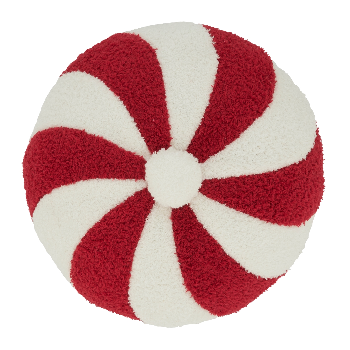 13 in. Whimsical Candy Cane Round Poly Filled Throw Pillow, Red & White