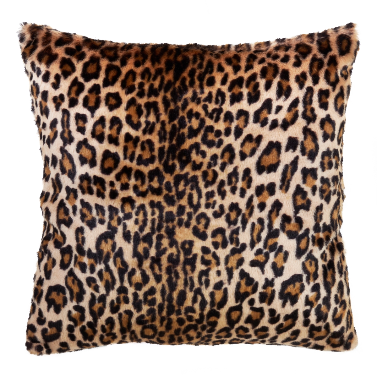 SARO 7406.BR18S 18 in. Square Down Filled Poly Throw Pillow with Cheetah Print Faux Fur Design - Brown