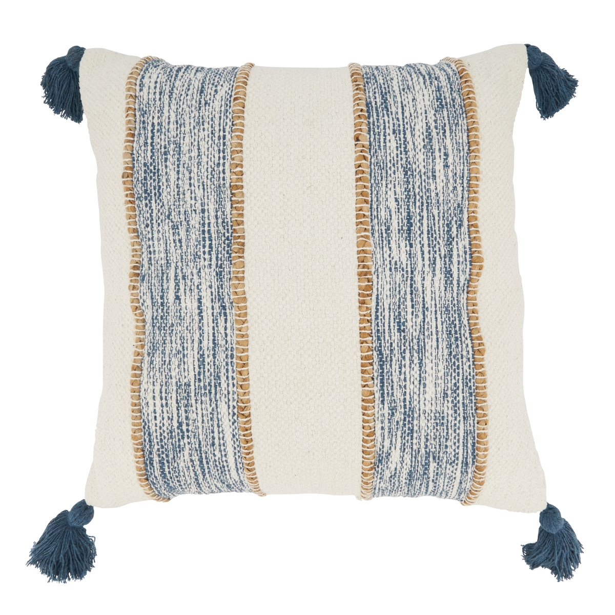 5285.NB20SC 20 in. Striped Tassel Corners Square Pillow Cover, Navy Blue