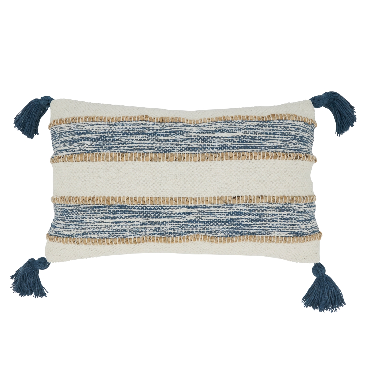 5285.NB1220BD 12 x 20 in. Striped Tassel Corners Oblong Down Filled Throw Pillow, Navy Blue