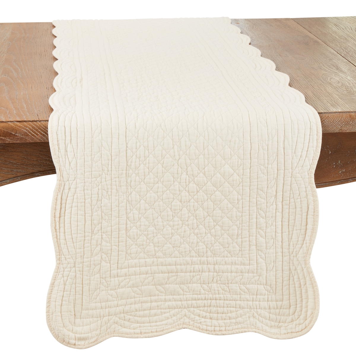 16 x 72 in. Charming Quilted Oblong Table Runner, Ivory
