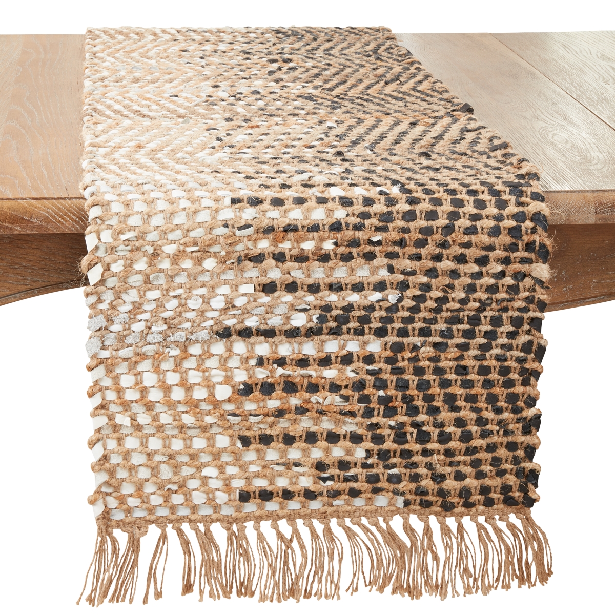 Picture of Saro Lifestyle 9202.BW1672B 16 x 72 in. Handcrafted Two-Tone Leather Oblong Table Runner, Black & White