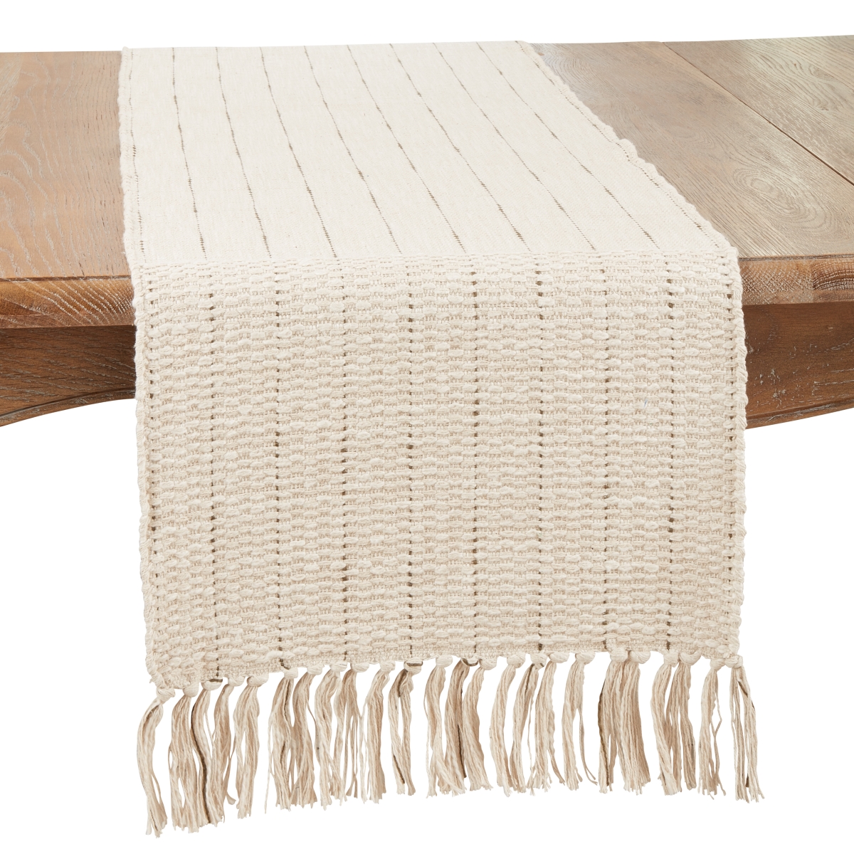 Picture of Saro Lifestyle 7810.N1672B 16 x 72 in. Stripe Sophistication Fringe Tassels Oblong Table Runner, Natural