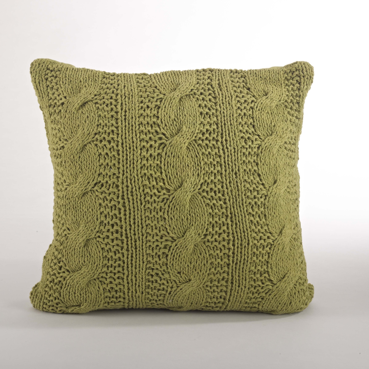 SARO  20 in. Cable Knit Design Down Filled Cotton Throw Pillow  Grass