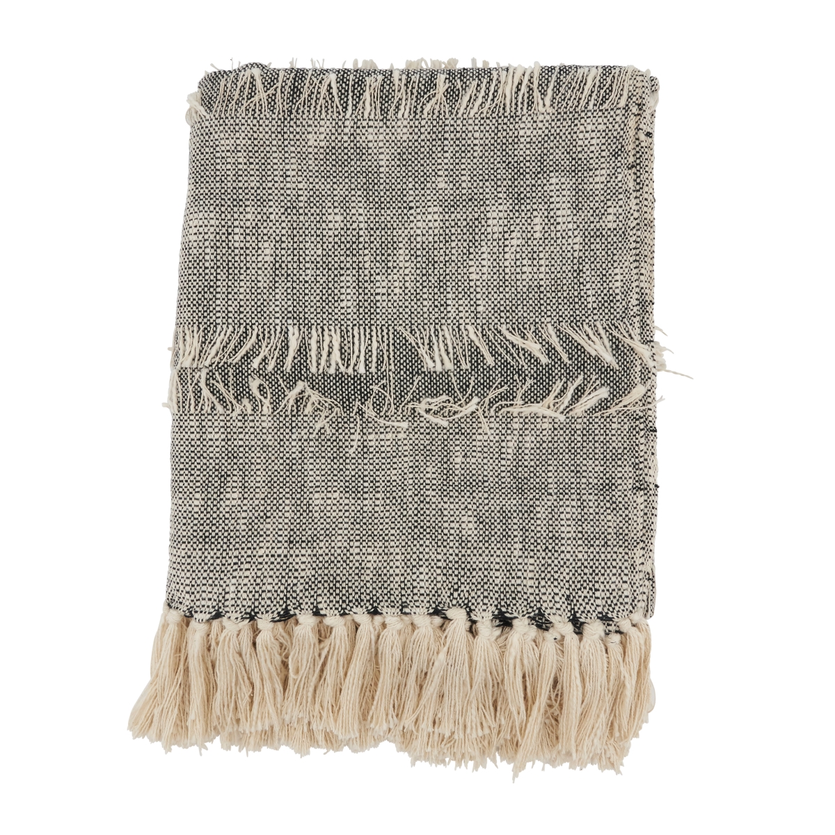 50 x 60 in. Natural Charisma Textured Stripe Fringe Oblong Throw Blanket, Grey