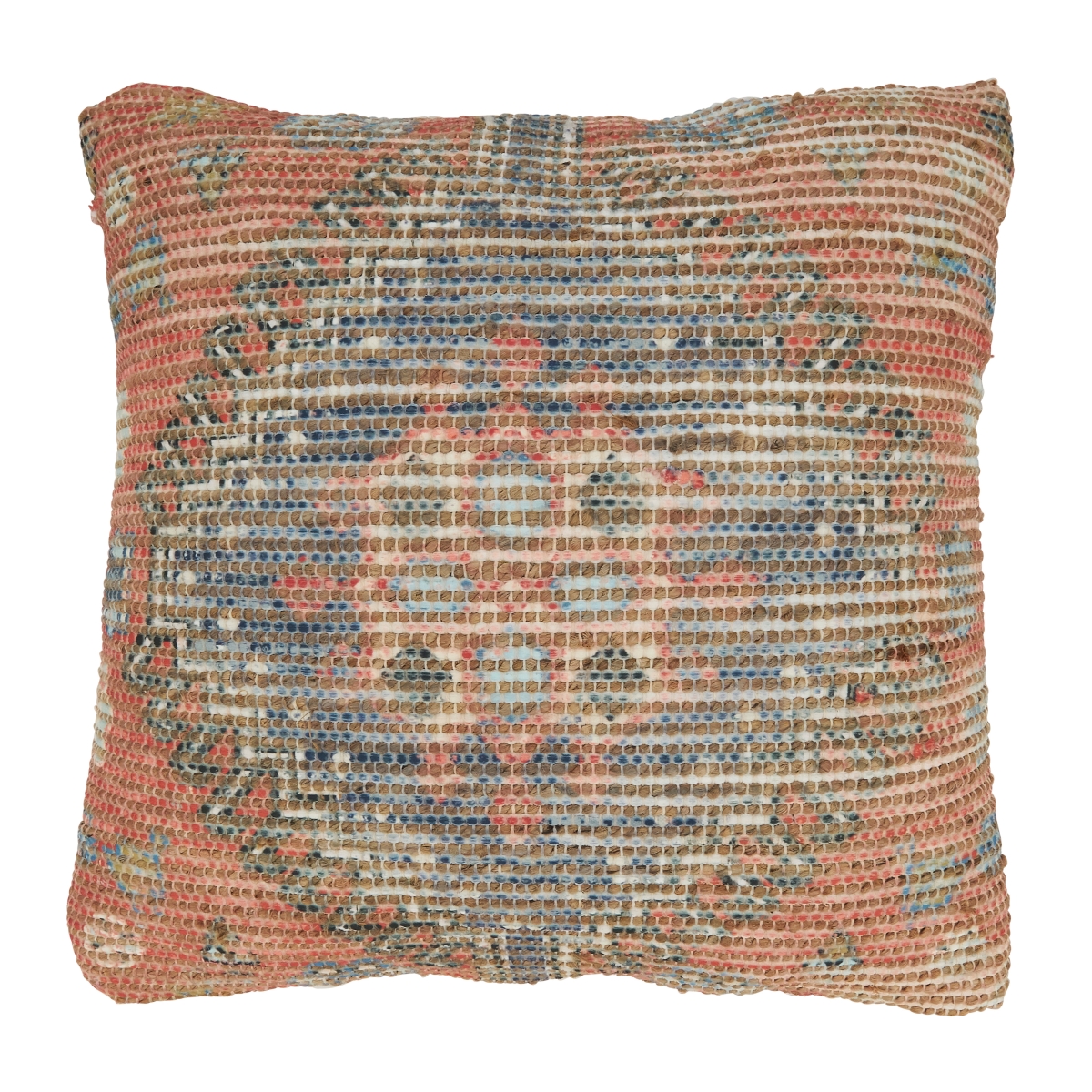 20 in. Bohemian Printed Chindi Square Down Filled Throw Pillow, Multi Color