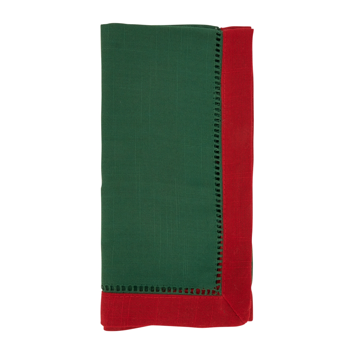 20 in. Elegant Edges Two-Tone Hemstitch Square Napkin, Jasper Green - Set of 12