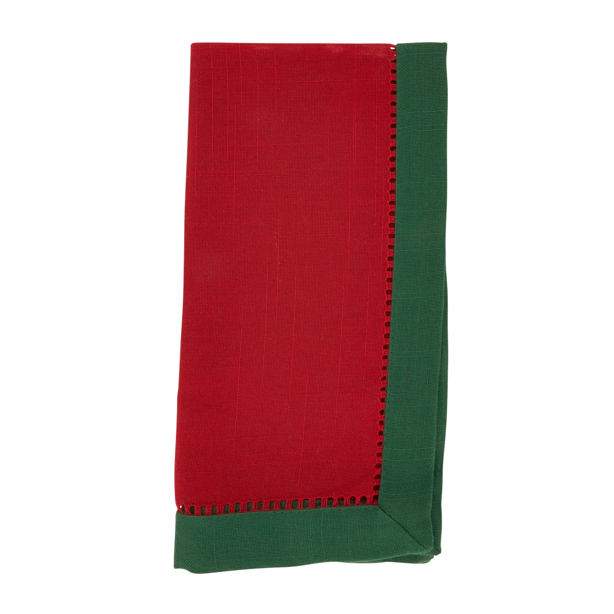20 in. Elegant Edges Two-Tone Hemstitch Square Napkin, Red - Set of 12