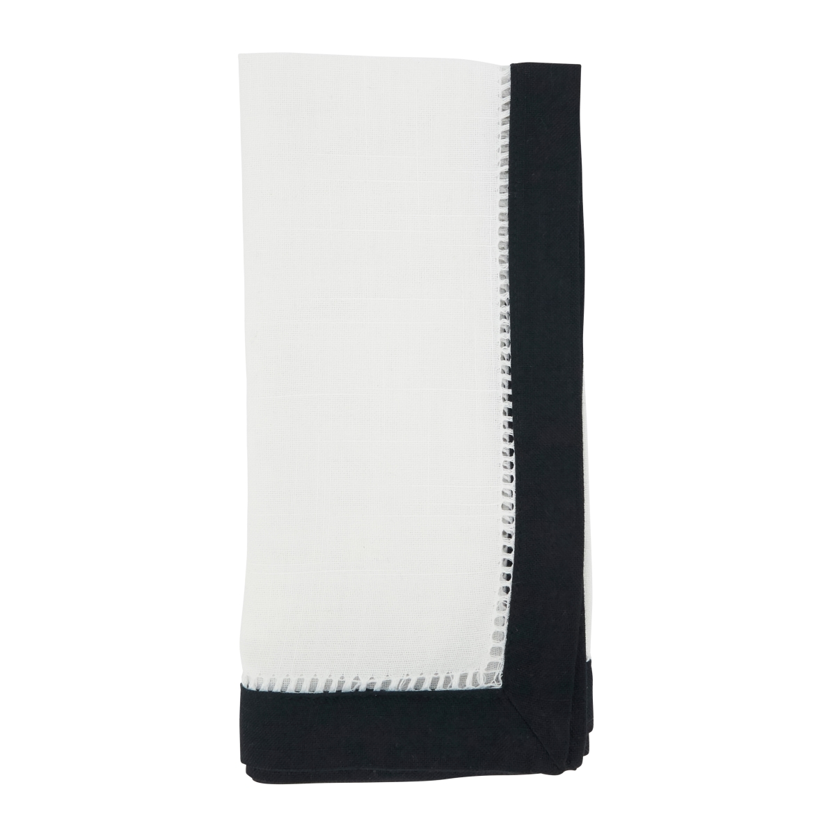 6408.BK20S 20 in. Elegant Edges Two-Tone Hemstitch Square Napkin, Black - Set of 12
