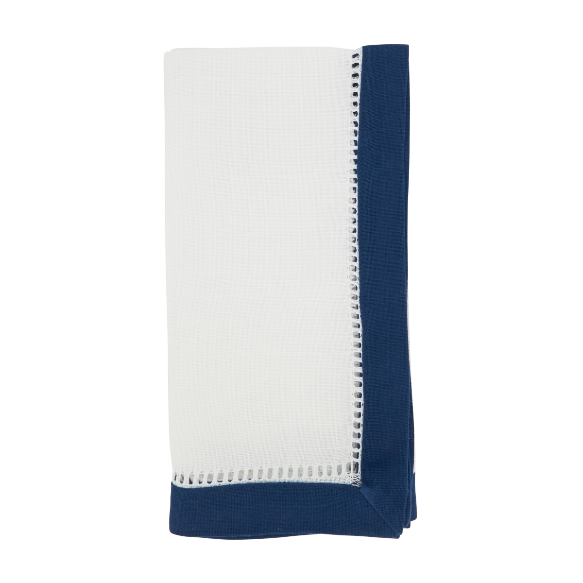 6409.NB20S 20 in. Elegant Edges Two-Tone Hemstitch Square Napkin, Navy Blue - Set of 12