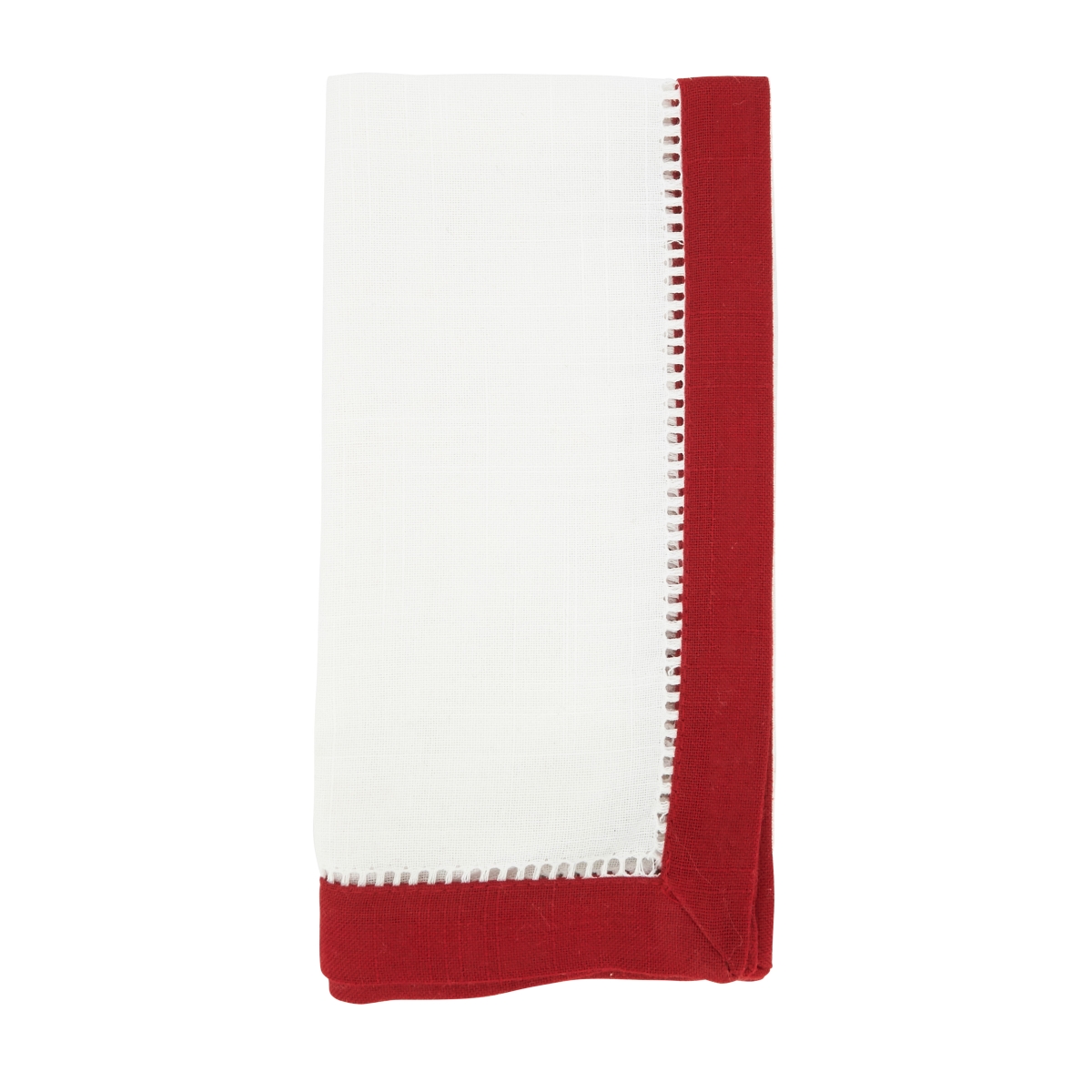 6411.R20S 20 in. Elegant Edges Two-Tone Hemstitch Square Napkin, White & Red - Set of 12
