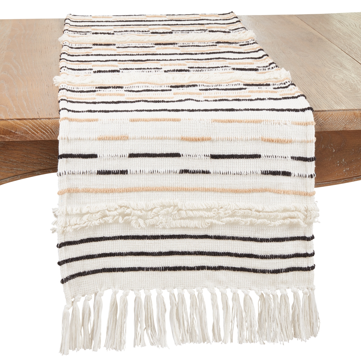 Picture of Saro Lifestyle 2202.I1672B 16 x 72 in. Textured Corded Oblong Table Runner with Fringe, Ivory