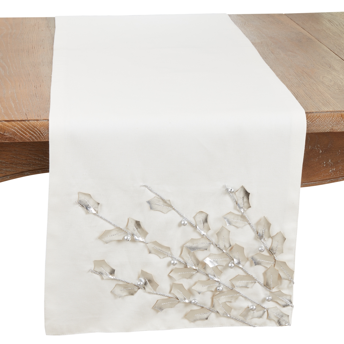 Picture of Saro Lifestyle 2081.S1672B 16 x 72 in. Elegant Charm Poinsettia Branch Oblong Table Runner, Silver
