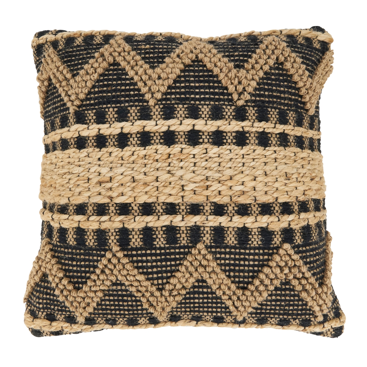 20 in. Boho Woven Zig Zag Square Poly Filled Throw Pillow, Black