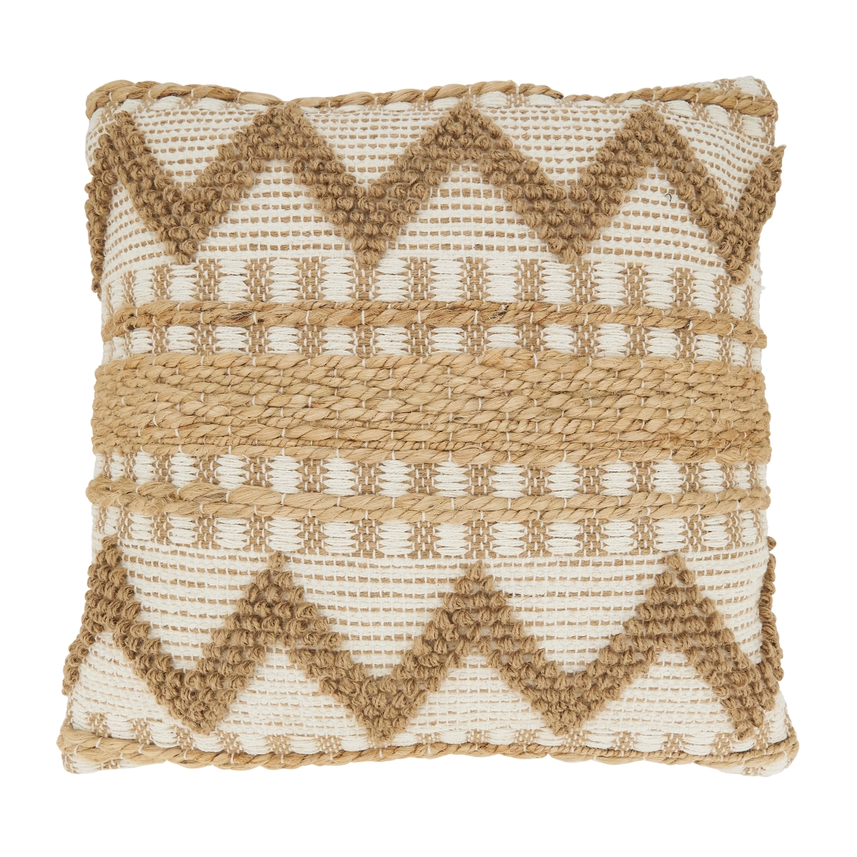 1110.I20SP 20 in. Boho Woven Zig Zag Square Poly Filled Throw Pillow, Ivory