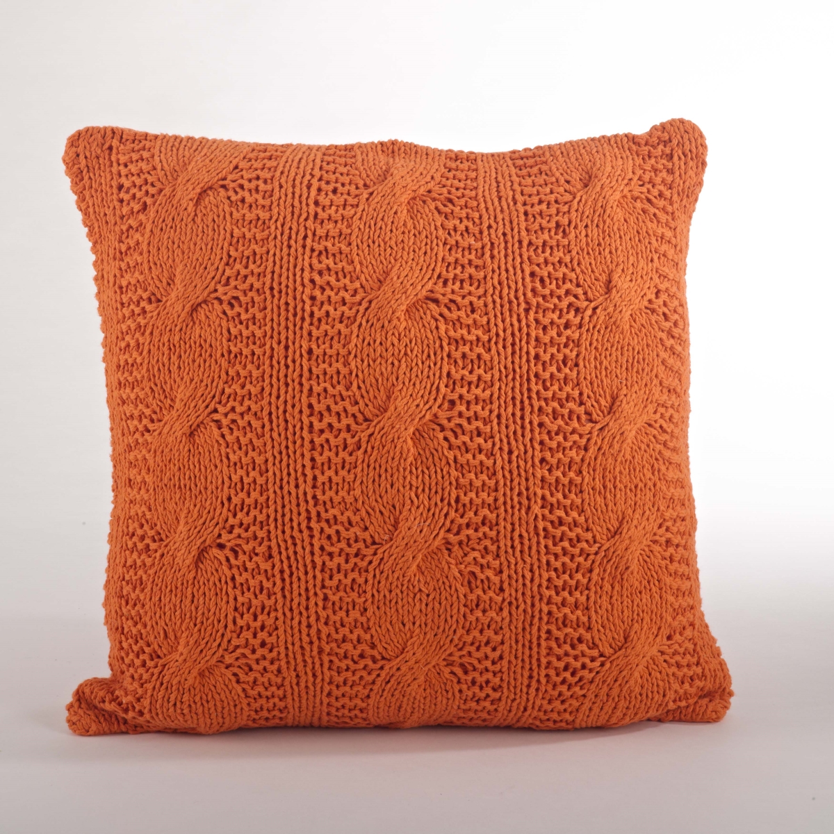 SARO  20 in. Cable Knit Design Down Filled Cotton Throw Pillow  Tangerine