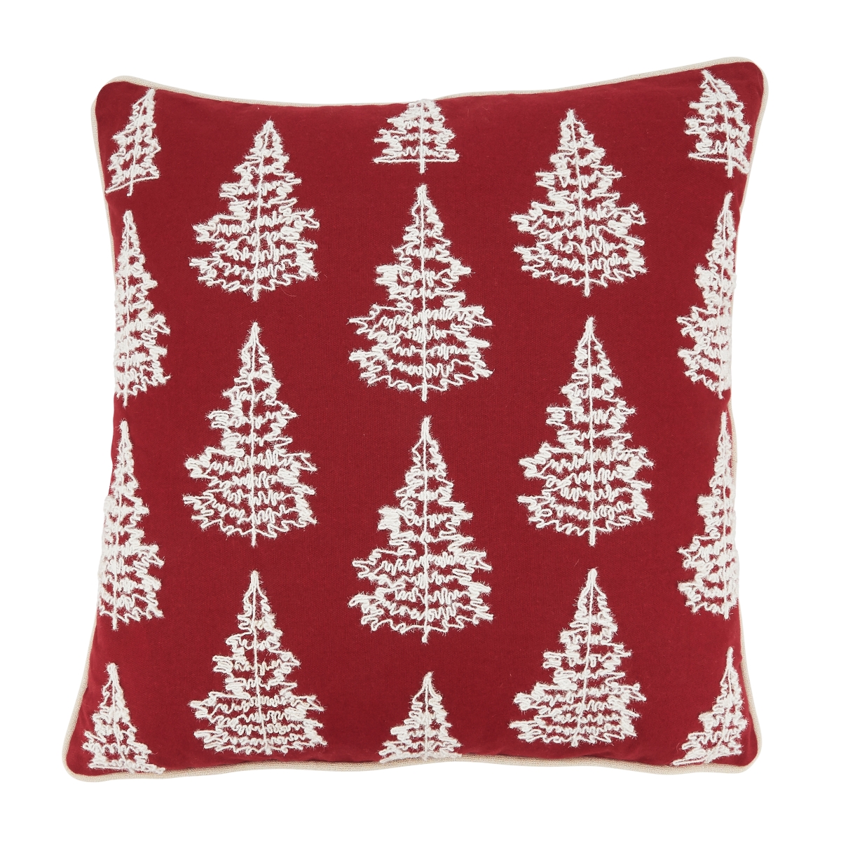 18 in. Merry & Bright Christmas Trees Square Poly Filled Throw Pillow, Red