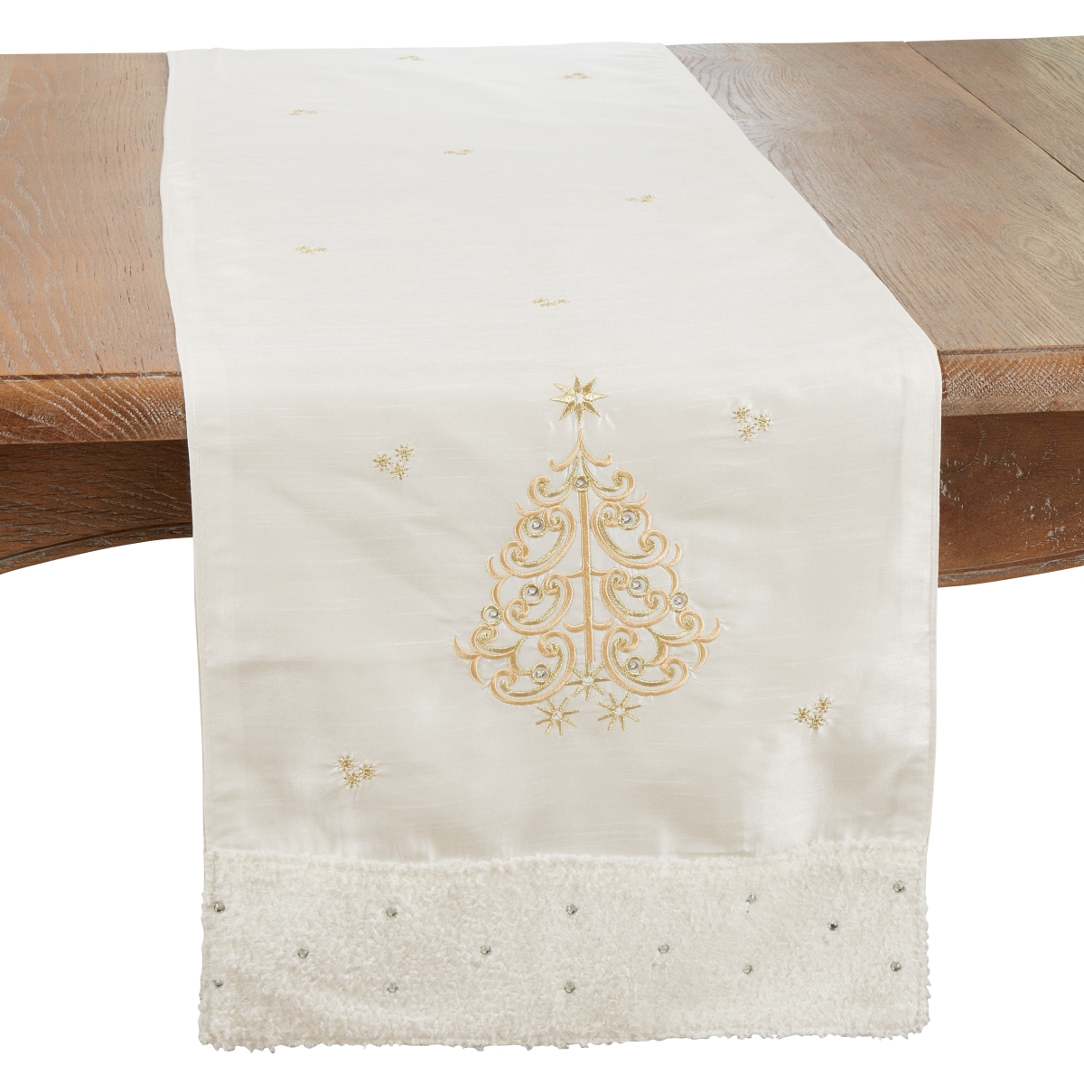 Picture of Saro Lifestyle 1554.GL1672B 16 x 72 in. Winter Wonderland Embroidered Christmas Tree Oblong Table Runner, Gold