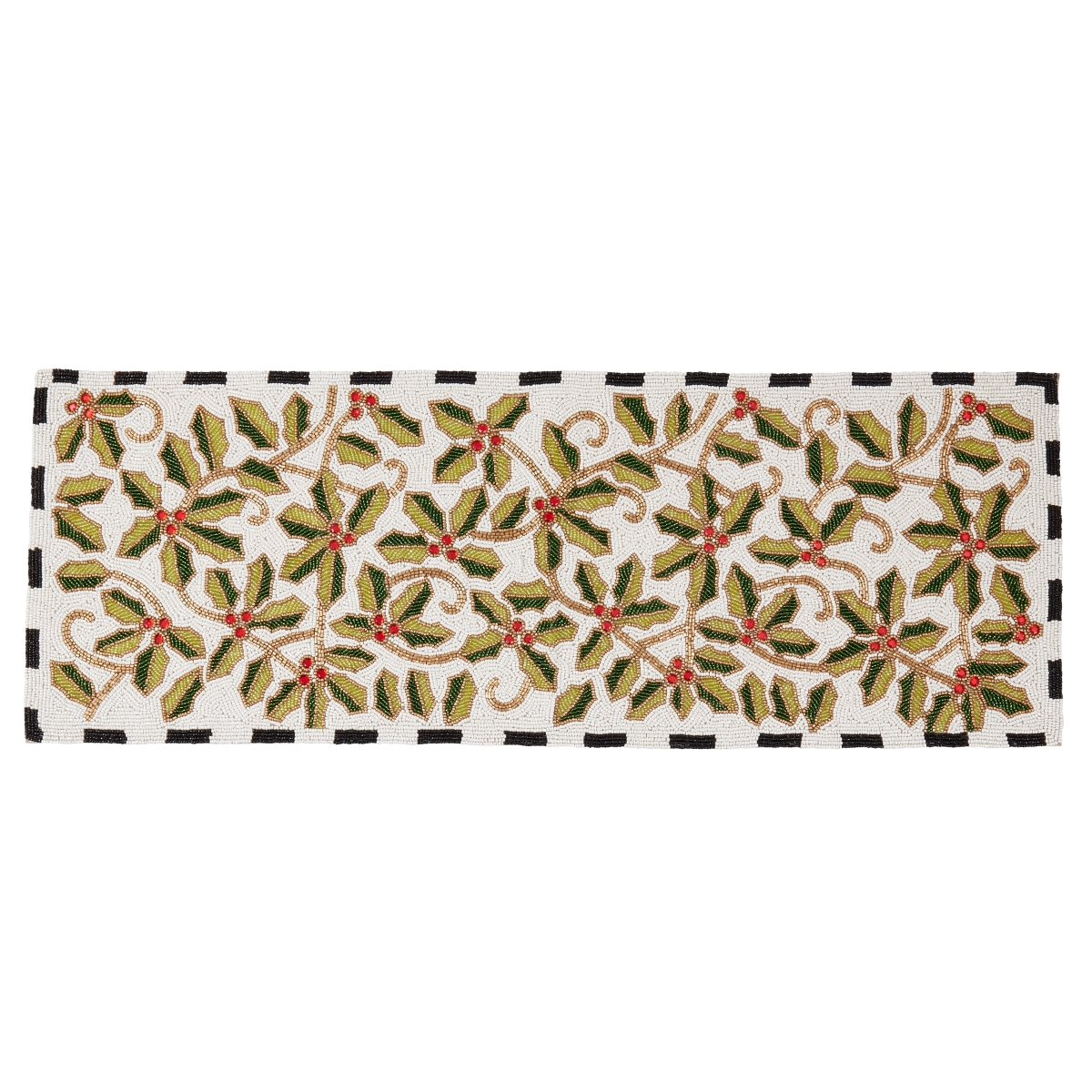 Picture of Saro Lifestyle 9190.M1335B 13 x 35 in. Festive Holly Leaves Beaded Oblong Table Runner, Multi Color