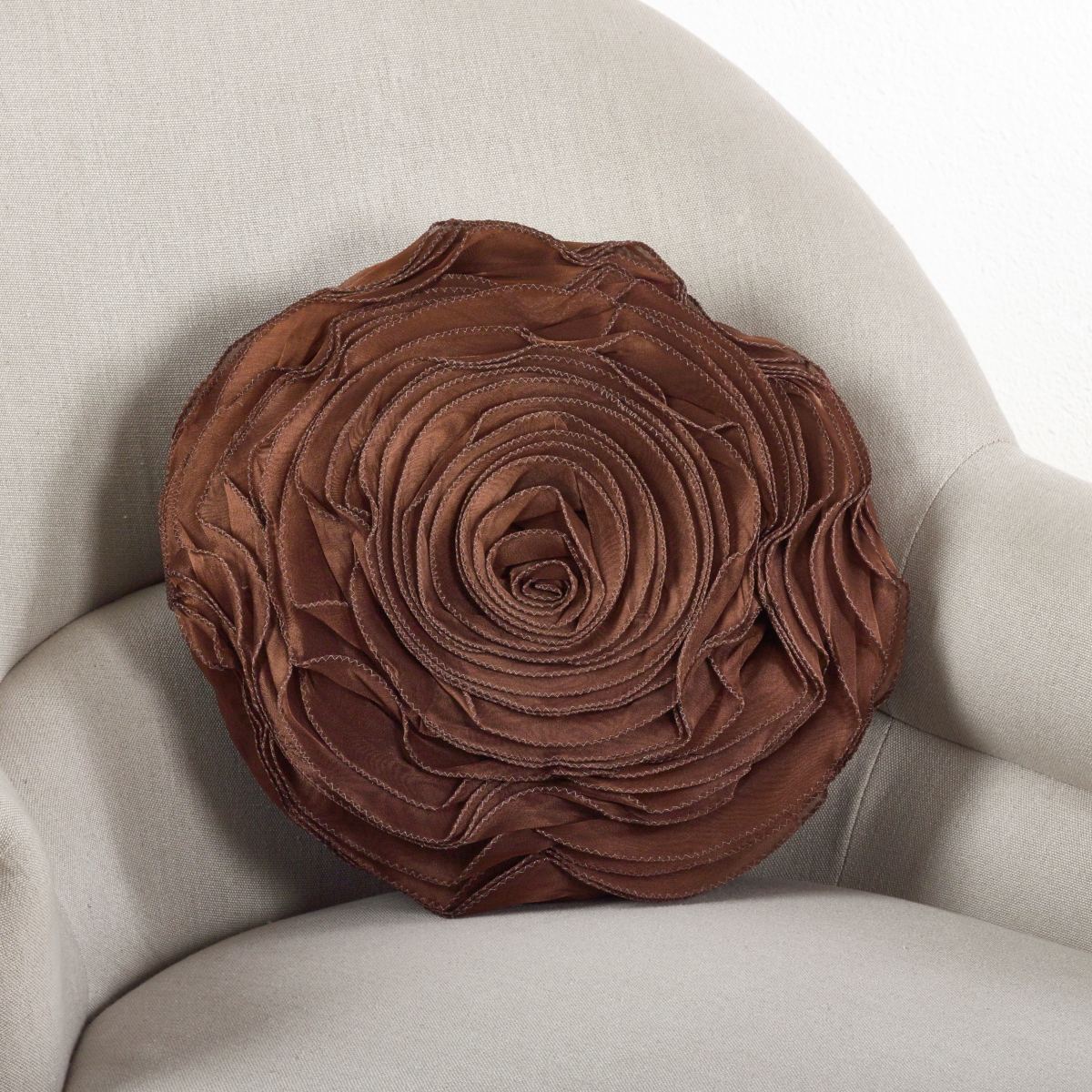 13 in. Rose Design Round Poly Filled Throw Pillow, Chocolate
