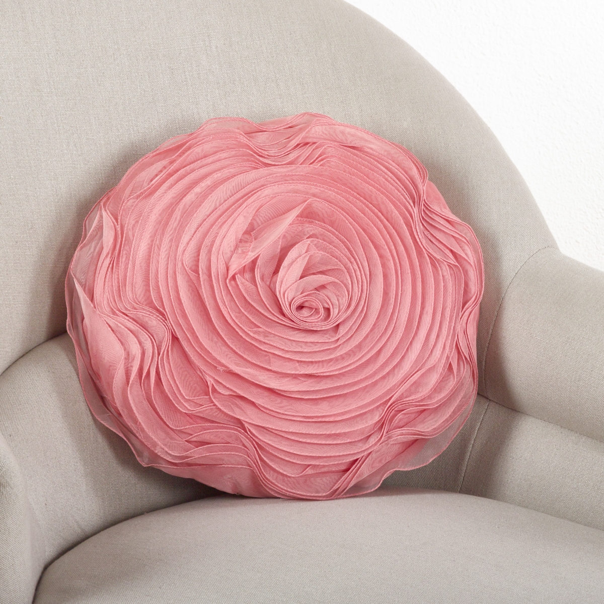 13 in. Rose Design Round Poly Filled Throw Pillow, Dusty Rose