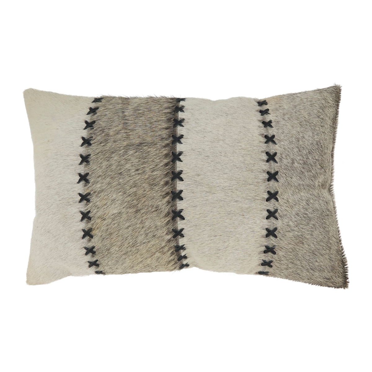 4541.GY1220BD 12 x 20 in. Handcrafted Hair on Leather Oblong Down Filled Throw Pillow, Grey