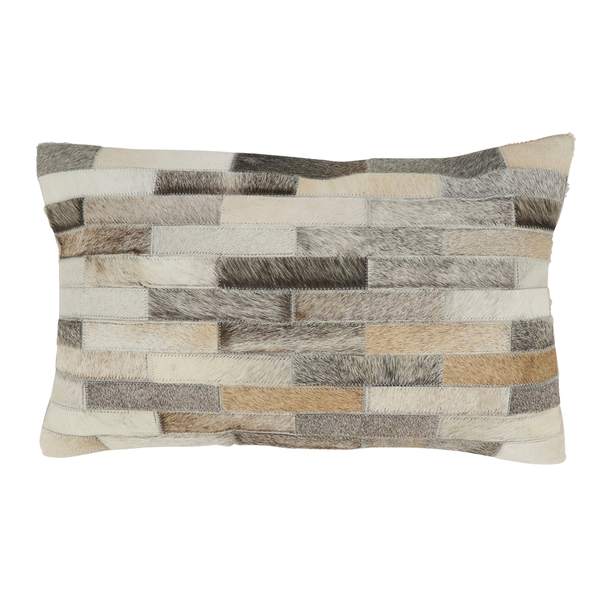 1445.GY1220BD 12 x 20 in. Textured Hair on Leather Oblong Down Filled Throw Pillow, Grey