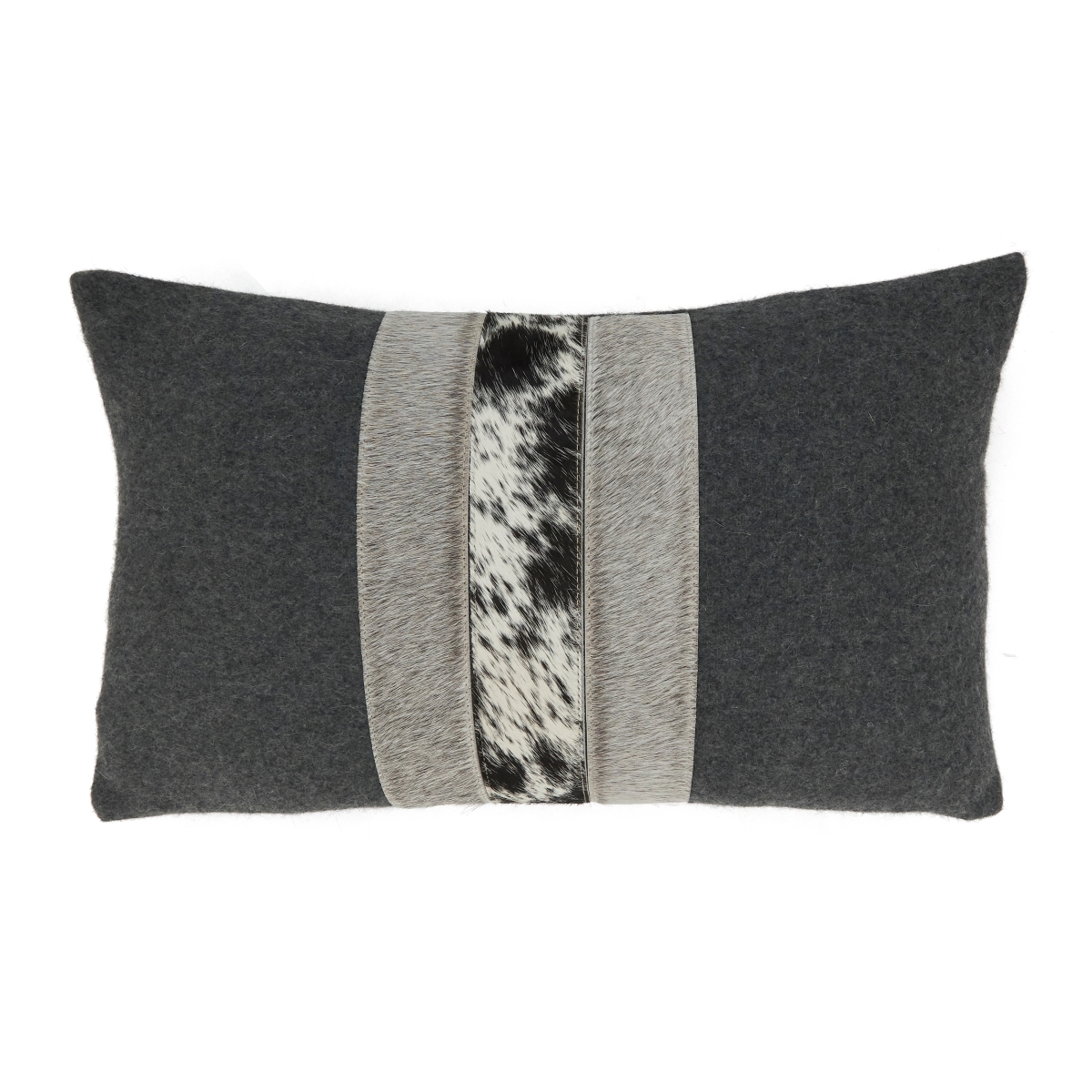 1448.CK1220BD 12 x 20 in. Stitched Hair on Leather & Felt Oblong Down Filled Throw Pillow, Charcoal