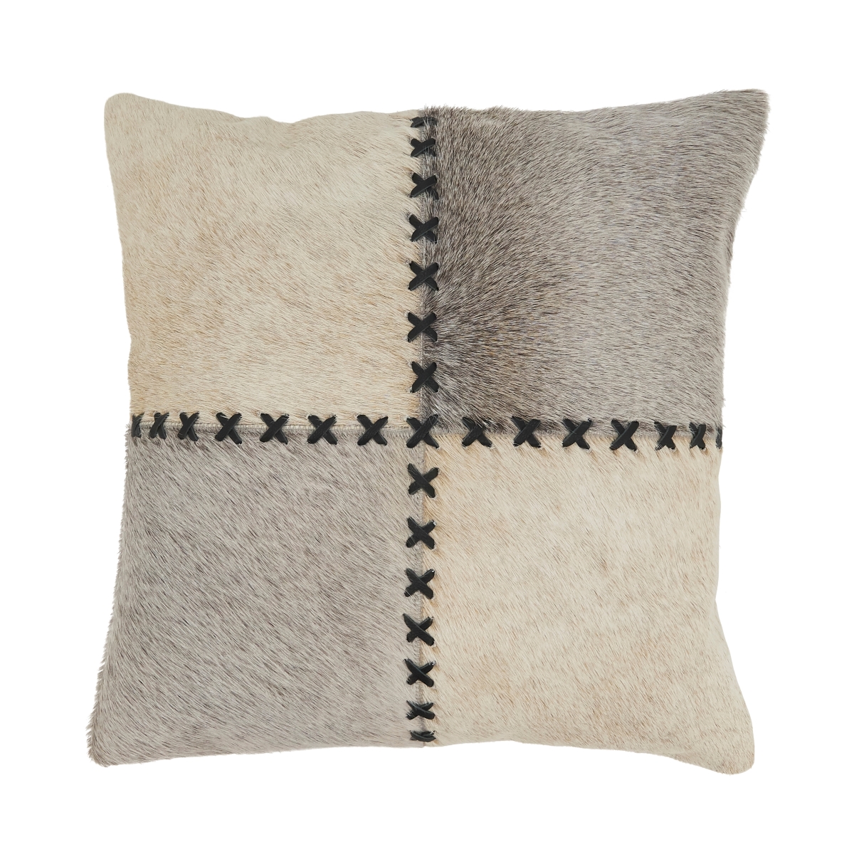 4542.GY16SP 16 in. Crafted Elegance Hair on Leather Square Poly Filled Throw Pillow, Grey